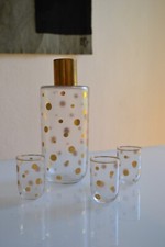 CZECH ART DECO MODERNISM CLEAR GLASS WITH GOLD ENAMEL DECANTER SET KARL PALDA