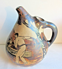 Ancien Pichet en grès de Ciboure signé Etienne Vilotte: joueurs de pelote basque