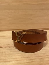 Ceinture Homme LOUIS VUITTON Cuir Tan Tranche Carmin Boucle LV doré Taille 110cm
