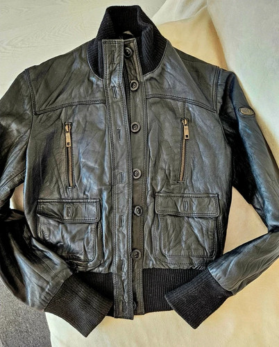Veste noire cuir véritable - cuir,