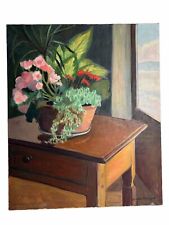 MAITEN MANGEOL 1903-2003- HUILE SUR TOILE - NATURE MORTE DE FLEURS - BEGONIAS