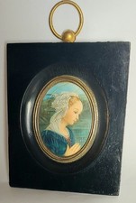 TABLEAU ANCIEN PORTRAIT MINIATURE FEMME XIX VIERGE MARIE RELIGIEUX PEINTURE 