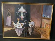 Tableau huile scène de genre le souper signé XXème