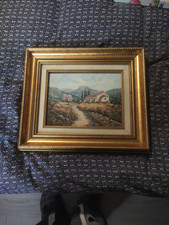 ancien tableau huile sur toile signé en bas a droite encadrement dorure et noble