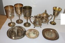 Lot Service Verres Théière Crémier Métal Vaisselle Art de la Table Vintage