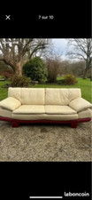 Canapé en cuir beige et rouge vintage