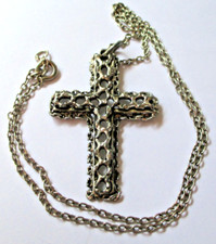 Ancien magnifique pendentif croix couleur argent unique bijou vintage 5833