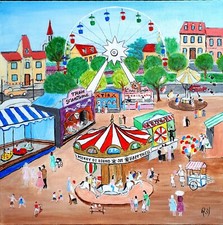 Ma Fête Foraine  Toile Peinte 50x50 Signée Rey