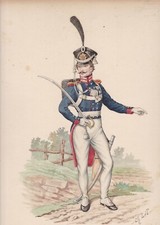 ✒ 1900 Charles LE TOURNEUR aquarelle originale Armée Allemagne Prusse grenadier