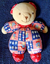 ST4/ DOUDOU PELUCHE VINTAGE NOUNOURS OURS ROUGE CARREAUX BLEU POMME 30 CM  TBE