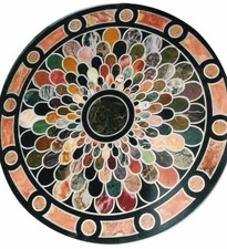 48 " Rond Noir Marbre Table Top Pietra Dura Pierres Incrustation Arts Meuble