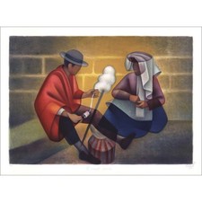 TOFFOLI Louis - Lithographie originale "Couple Péruvien (La Quenouille)" 56x76cm