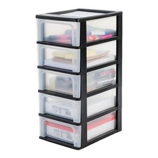  Tour de Rangement Plastique 5 Tiroirs Moyens Noir Ouverture Facile Format A4...