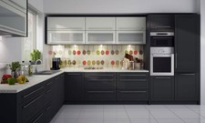 Cuisine En L Kvantum Cuisine Intégrée 385x253cm Lava Façade MDF Vanille Graphite