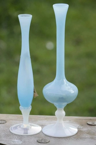 Lot vases opaline bleue - en,