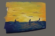 Peinture sur planche de surf cassée - "Shade of the Surfer N°3" 50/60cm