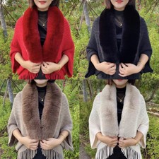 Manteau De Luxe En Fausse Fourrure Pour Femmes Grand Col Châle Pompon /