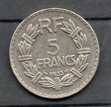 Monnaie Pièce France 5 Francs Lavrillier 1933 Nickel 12 grammes