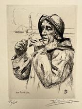 Bonne Pipe MARCEL JEAN BRIMEAU Gravure EAU FORTE 47/200 Tabac BRETAGNE XX°