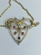 collier Ancien 19 Ème or 18 carats Rubis Diamants En Rose