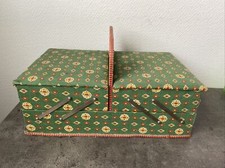ancienne boite a couture pliante Carton Dessus tissu travailleuse retro vintage