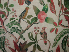 Rideaux En Lin Marsala Mélangé Colonial Oiseaux Coussin Tissu Multi-Usage