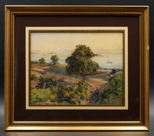 Aquarelle, Paysage de bord de mer, début XXè siècle, tableau ancien