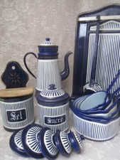 FAB Old French ENAMELWARE KITCHEN SET 15 Pieces Navy/Wh Coffee Pot COUNTRY FARM