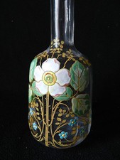 Superbe Carafe Émaillée Ancienne * Décor Floral Art Nouveau Typé Legras C. 1900