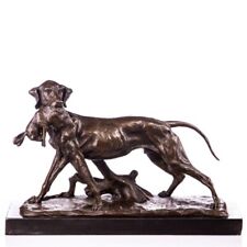Figurine en bronze chien de chasse avec lapins Signée Antique