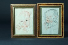 Ancien dessin portrait de Bébé enfant signé Hubert Gaillard Lyon 1950 Carriès