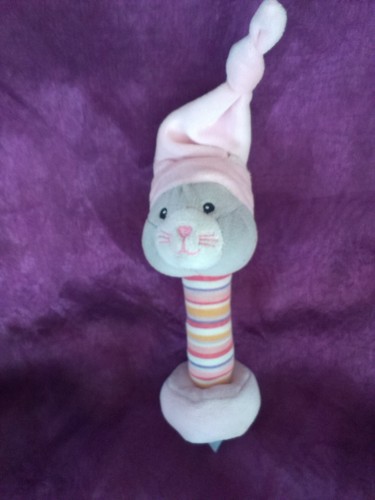 Doudou chat rose gris - , hochet