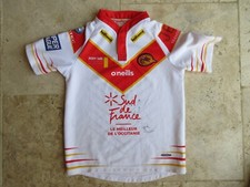 Maillot rugby à XIII DRAGONS CATALANS signé dédicacé vintage O'NEILLS 9 10 ans