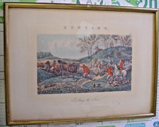 CADRE AVEC LITHO "HUNTING - BOLTING THE FOX" - SOUS VERRE -