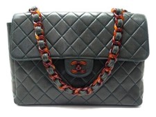 VINTAGE SAC A MAIN CHANEL TIMELESS CLASSIQUE JUMBO CHAINE AMBRE VERT BAG 10500€