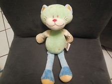doudou peluche chat vert jaune bleu BENGY 30cm
