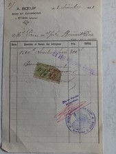 facture ancienne A. BOEUF Bois et Charbons à ETAIN meuse 1921