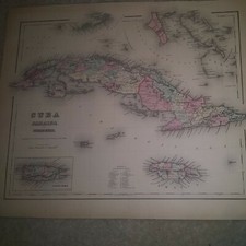 Caribbean Sea West Indies Cuba Jamaica Bahamas Puerto Rico 1855 engraved map