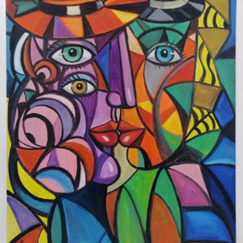 Tableau cubiste signé elena - tableau,