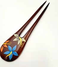 Pic à cheveux double en bois fleur,pique à chignon,fourche bâton baguette