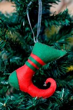 Suspensions Décoration Noël Botte Lutin Rouge Feutrine Broderie Fait Main 