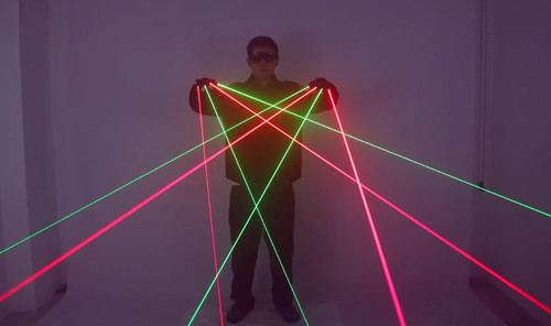 Red and green laser gloves - and,