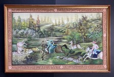 Peinture Moghol "Scène de chasse aux fauves" grand format