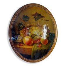 Médaillon Huile Ananas Exotique Raisin Pêche 25x30 Cm Bois Fabriqué En Italie