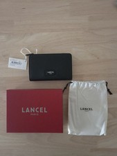 🖤 LANCEL Paris – Portefeuille Compact Zip en cuir grainé noir (Neuf avec boîte)