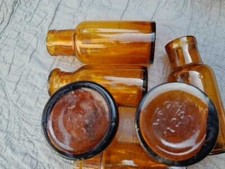 lot 6 anciens flacons  pharmacie cylindrique sans bouchon verre ambré 125 ml 