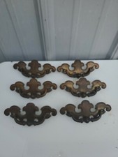 6 Brass  Pulls Vintage Dresser Drawer Handles Antique Art Deco   