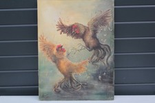 Tableau A. Faure Combat de coqs peinture à l'huile (38668)