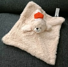 1779?Doudou Ours Tex Baby Carrefour Carré Plat Beige Bonnet Noël Christmas 