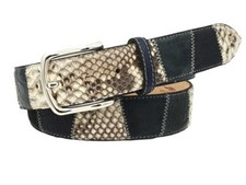Ceinture en patchwork en python et en daim bleu , hauteur 4 cm , nichel free